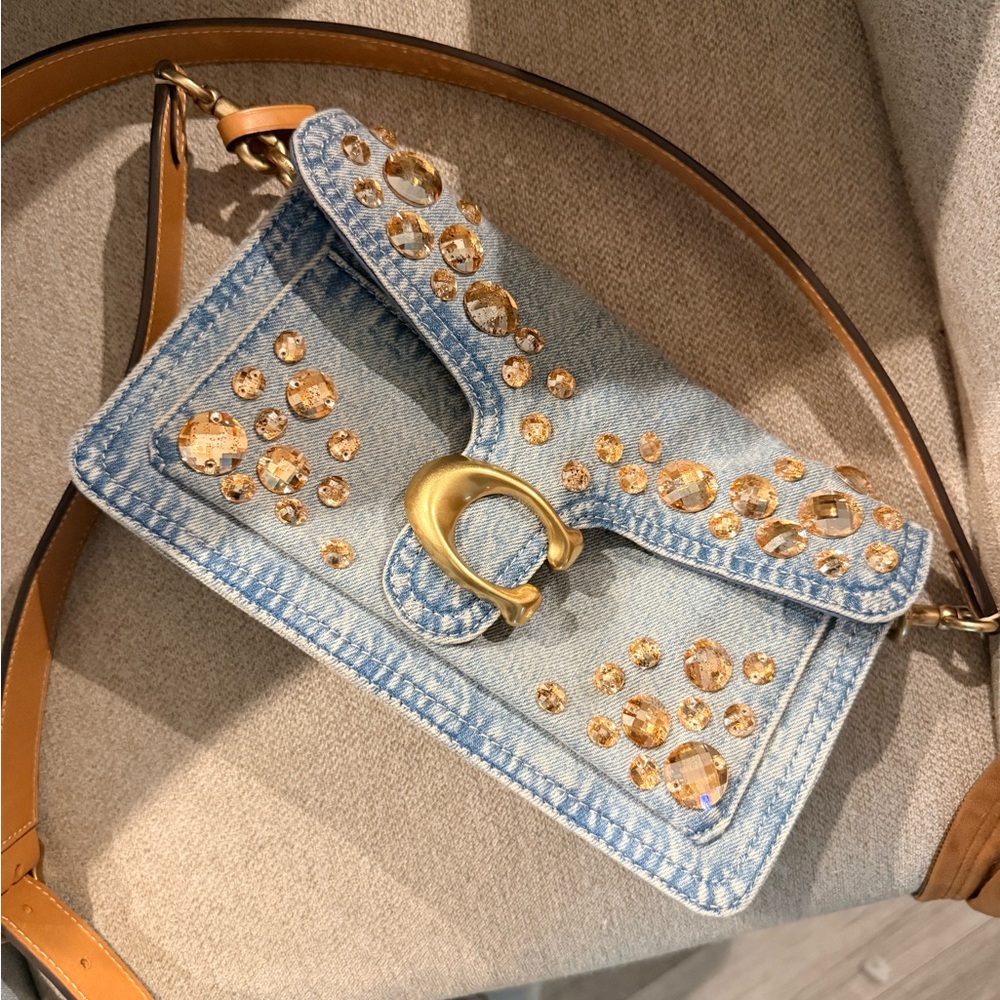 Coach Denim Clutch with Gold Accents